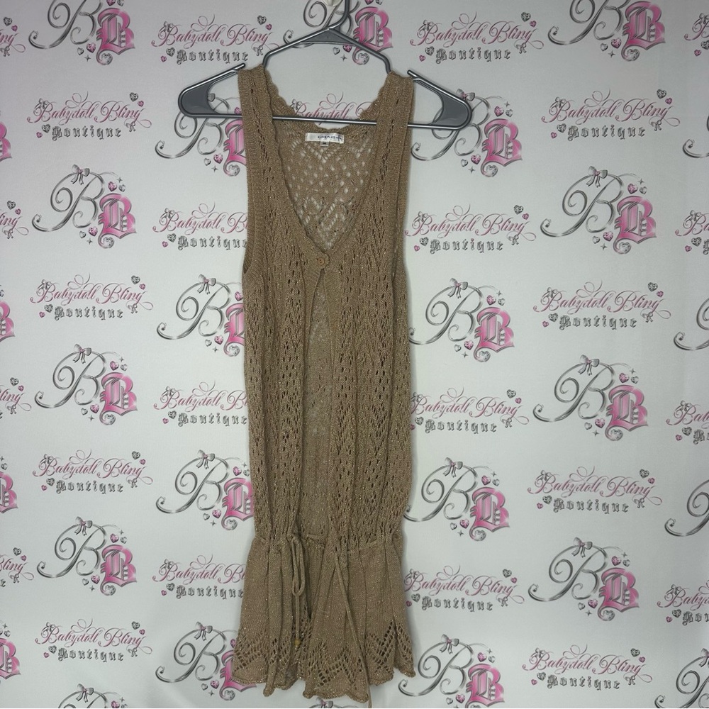 Klein plus dress coverup knit sparkly gold Brown Crochet Sleeveless Dress - Picture 7 of 9
